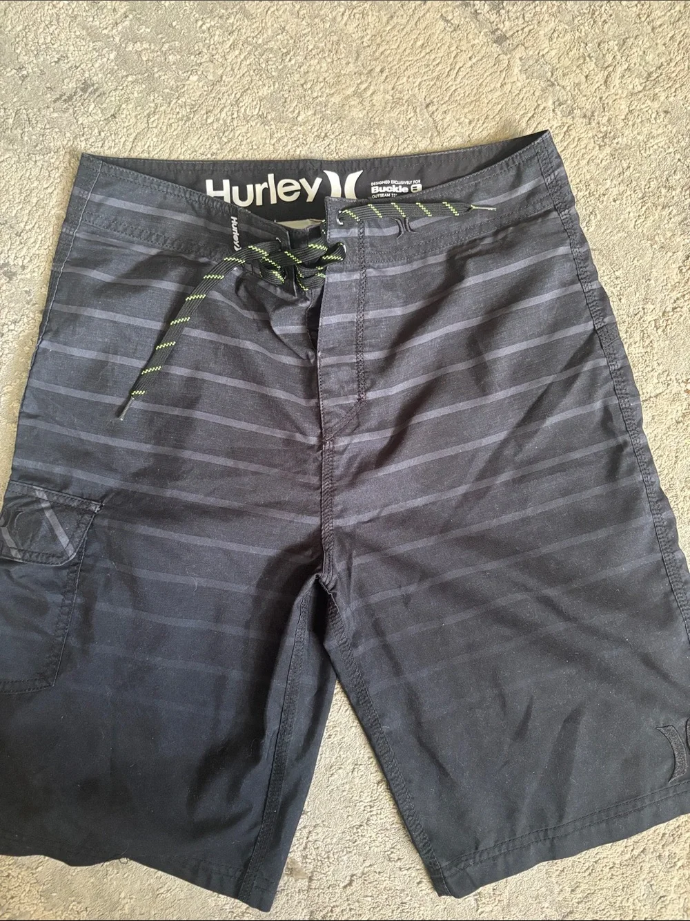 Hurley Black Striped Men's Swim Board Shorts with Lime Accent